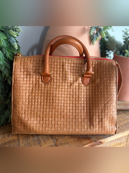 Clare V Handbags - Clare V. Woven Leather Satchel Handbag in Cognac